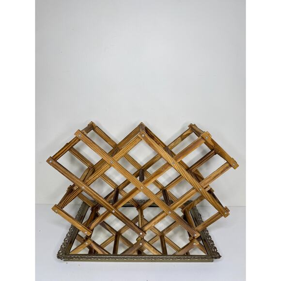 VINTAGE || Mid Century Accordion Style Folding Wooden Wine Rack 10 Bottle - Picture 8 of 9